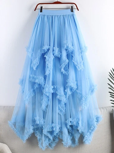 Tulle Long Dress for Women 2023 Summer Cute Irregular Mesh High Waist Maxi Skirt - Bild 23 von 33