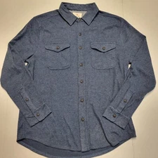 New TRUE GRIT Button Shirt Men's LARGE L Casual FLANNEL Blue Poly Rayon Blend