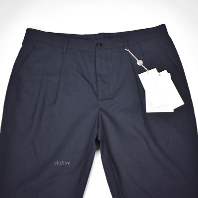 NWT $685 Maison Margiela Paris Mens Navy Blue Wool Pleated Pants