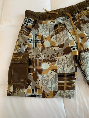 BUDWEISER Swim Trunks Adult Large Beer Brown Mens Shorts Vtg Rare - Picture 2 of 14