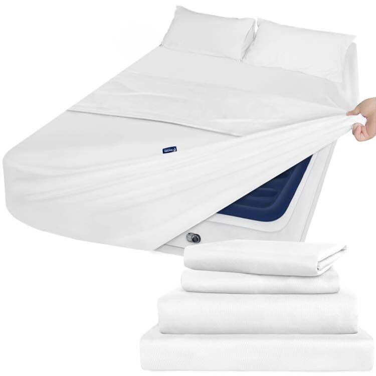 Sheet Set Deep Pocket - 4 Piece Extra Soft Bed Sheets - Side Storage Full White