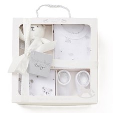 NEWBORN BABY GIFT SET UNISEX BOXED WHITE LAYETTE CLOTHES BOYS GIRLS 0-3 MONTHS