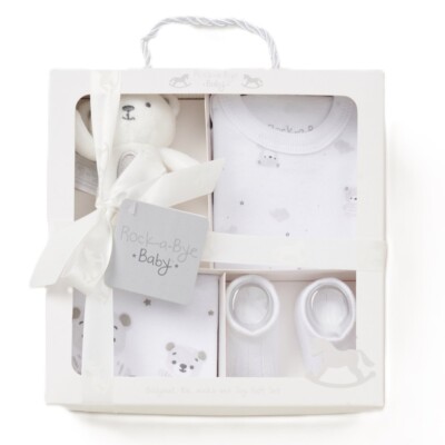 NEUGEBORENES BABY GESCHENKSET UNISEX VERPACKT WEISS LAGENLOOK KLEIDUNG JUNGEN MÄDCHEN 0-3 MONATE