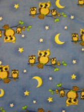 OWLS TREE MOON STARS BLUE YELLOW FLANNEL FABRIC FQ