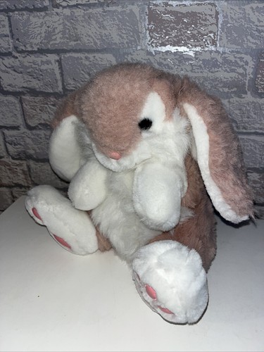 Vintage Pink Bunny Rabbit Plush Large Patch Feet Floppy Ears 10.5” Seated Furry - 第 1/10 張圖片
