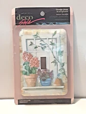 1999 Deco Single Metal Switch Plate w/Matching Screws Cottage Potted Flowers