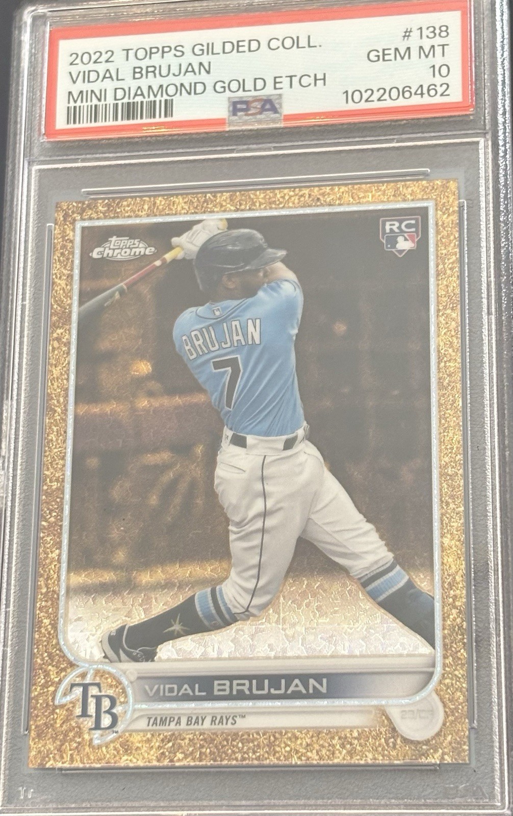 2022 Topps Chrome Gilded Coll. RC Vidal Brujan Mini Diamond /50 PSA 10 Gold Ref