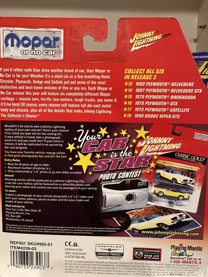 Johnny Lightning Mopar or No Car 1972 Plymouth Satellite Foto 2 de 2