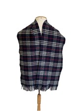 Burberry London Vintage Lambswool Scarf Plaid Navy Red Gray Made in England A71