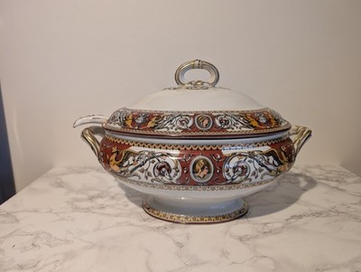 13'' Minton 1862 Majolika Florentiner ovale Suppenterrine 
