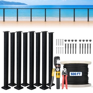 Yescom Complete Cable Railing Kit Black Deck Post with 1/8 Cable Hardware Tools