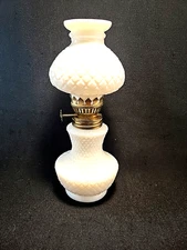 Vintage 8" Milk Glass Hurricane Oil Lamp Diamond Pattern Hong Kong