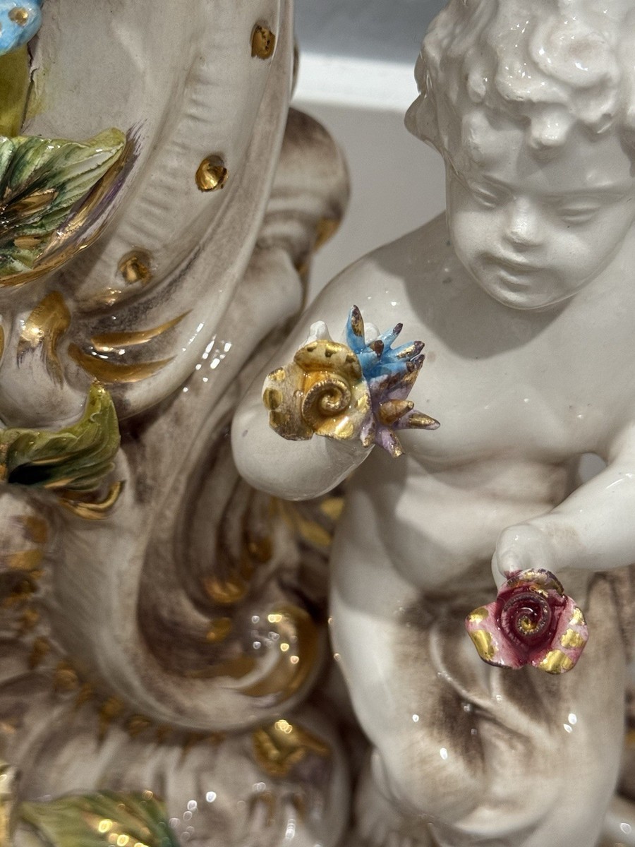 エンジェル　カポディモンテ　陶器　薔薇　アンティークランプ ANTIQUE CAPODIMONTE PORCELAIN LAMP ITALIAN ROSE FLOWER