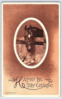 1909 Horse ''Making Friends'' Postcard, Happy Be Thy Course, S.R. Salke Art