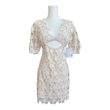 CC19 Floral Lace Cutout Mini Dress in Cream Size Small