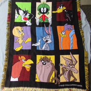 Vintage 1996 Warner Bros. Looney Tunes Knit Tapestry Throw Blanket 67”x45” Taz