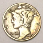 1944 D Mercury Winged Head Dime 10 Cents Silver Coin VF