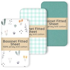 Jersey Cotton Bassinet Sheets 3 Pack 21x35 Inch Soft Breathable Green