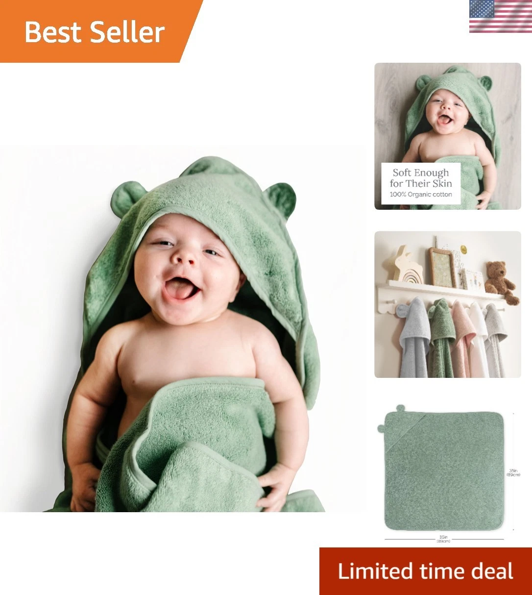 Hooded Baby Bath Towel - 100% Organic Cotton Baby Towels for Newborns, Toddle...
