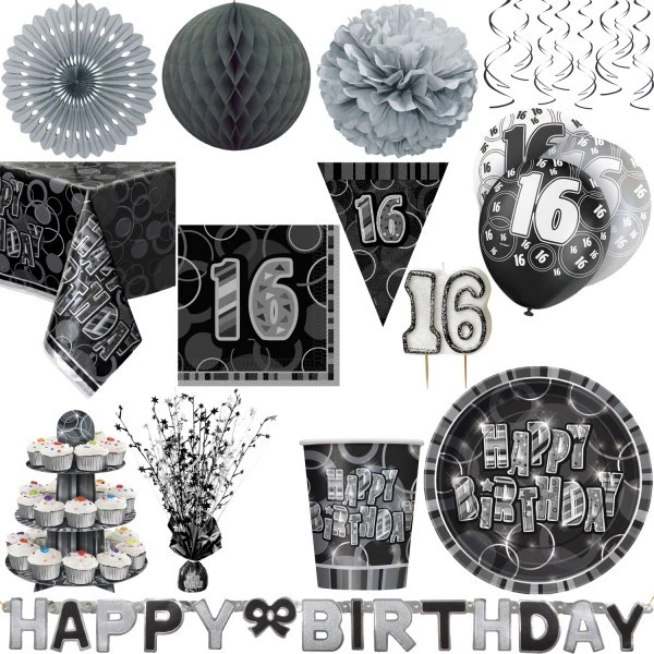 16. Decoración de cumpleaños, conjunto de fiesta, decoración de celebración, aniversario, vajilla desechable de plata