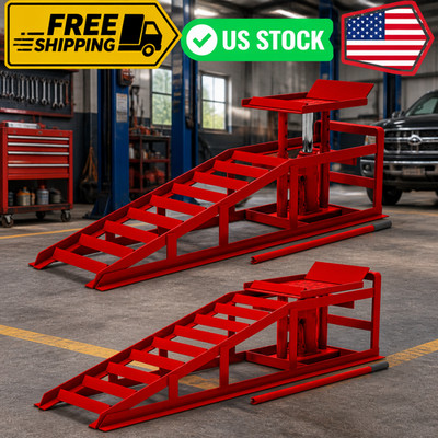 2PCS 5 Ton Car Ramps for Oil Changes,Heavy Duty Car Ramp with Hydraulic Jack