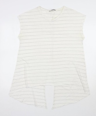 Primark Damen elfenbeinfarben gestreift Polyester Basic T-Shirt Größe 14 Rundhalsausschnitt
