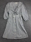 Madewell Dress Womens 12 Blue White Striped Tie Front Button Down Midi Pocket
