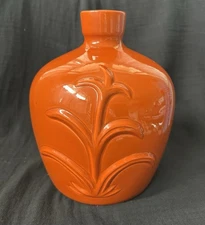 Vintage 1979 Jaru Burnt Orange Pottery Vase Decanter Signed Leaf 70s MCM Tagged