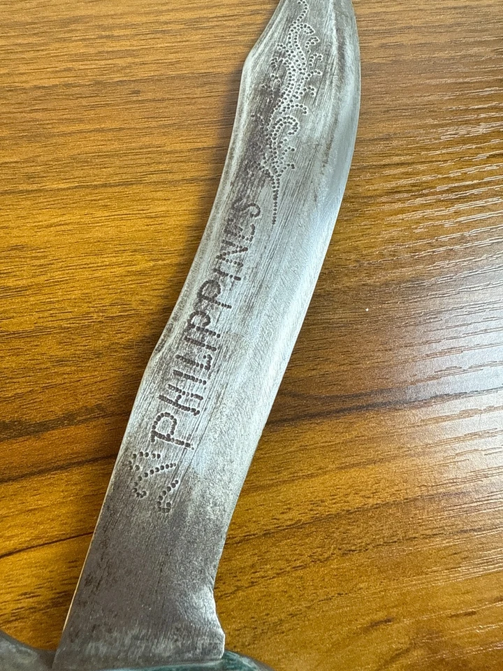 Cuchillo Bowie Filipinas De Colección - Raro Coleccionable con Funda de Cuero Original Foto 2 de 4