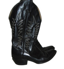 Vtg Sanders Boot Mens Black Leather Western Cowboy Boots Made in USA Size 8 N