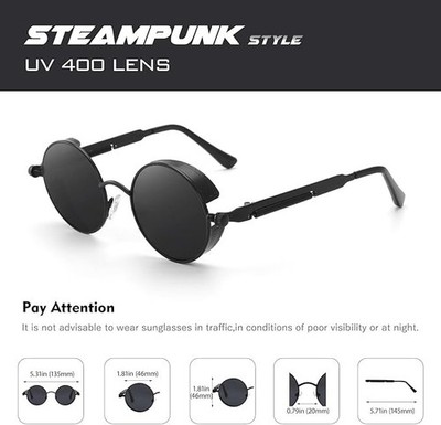 Polarisierte Sonnenbrille Retro Steampunk inspiriert rund Metall Herren Damen Unisex