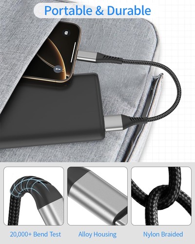 6 Inch Short USB C Cable Fast Charging 2 Pack, 0.5Ft USB a to USB C Cable Short - Picture 3 of 7