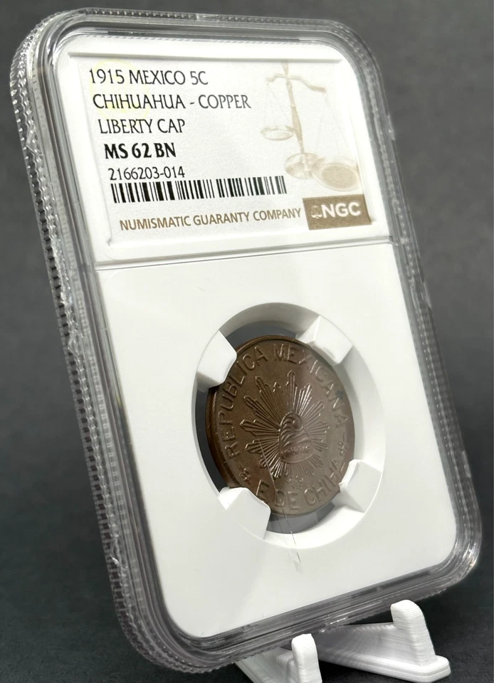 Tapa Libertad Chihuahua México 5c 1915 - NGC MS62 BN - NOTA: losa rayada Foto 2 de 4