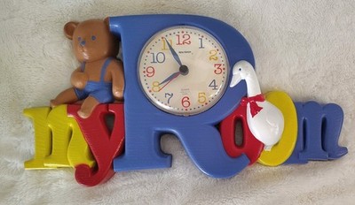 Vintage Kids Wall Clock ''My Room'' Plastic 1988 Decor Goose Teddy Bear Burwood 