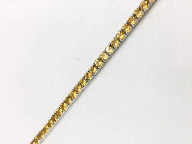 4CT Rd Cut Lab Created Citrine Women's Tennis Bracelet 14K White Gold Plated 7" - Image 4 of 4