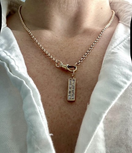 14K Gold Baguette Diamond Bar Charm