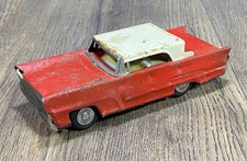 Vintage 1959 Lincoln Continental Tin Friction Car ~ Red Toy Car With White Roof