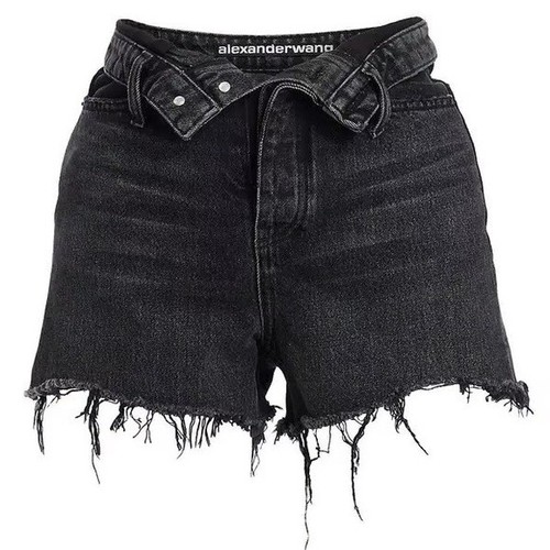 Alexander Wang Bite Foldover Frayed Denim Shorts Faded Black Grey Aged Size 24 - Picture 5 of 14