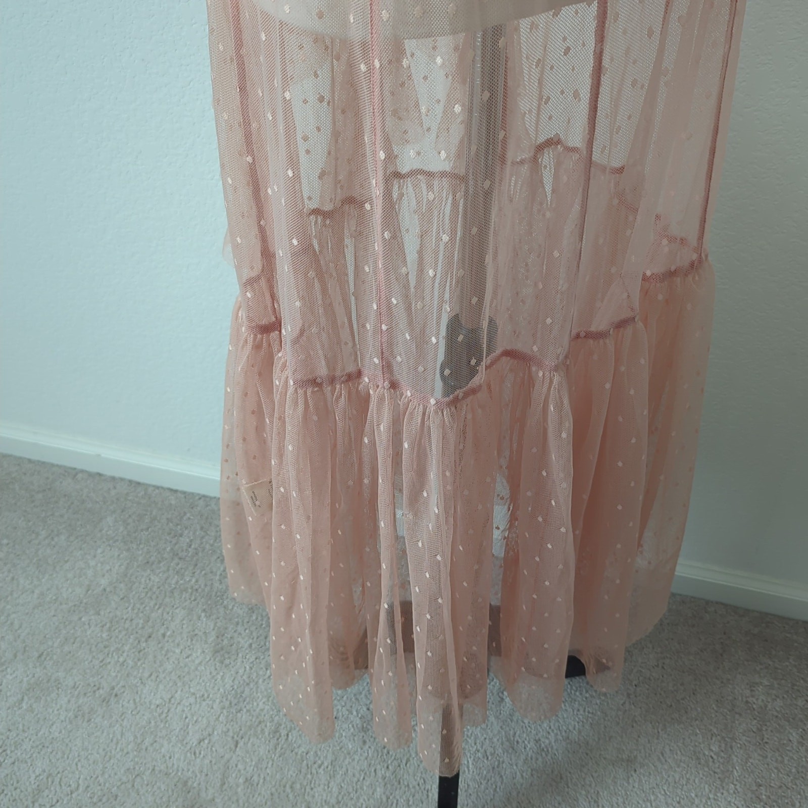 Spell & The Gypsy Fluttering Ruffle Lace Luna Mesh Dress Gown Nude Pink Womens S image 3