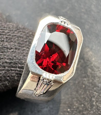 Natural Red Garnet Gemstone Ring With 925 Sterling Silver Men's Engagement Ring