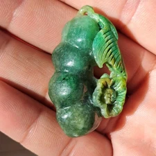 Natural Green Jadeite Carving Pea Pod Pendant Good Fortune Charm 15 grams