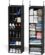 SpaceAid 2 Pack Hanging Closet Organizer and Storage with Dividers, 24 Black 