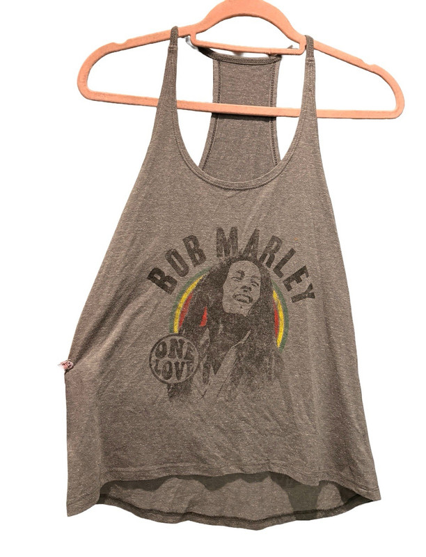 Womens S Gray Bob Marley Graphic Print Racerback Tank Top Scoop Neck Knit