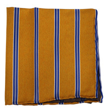 NWOT Italo Ferretti Woven Bronze Blue Stripes Silk Pocket Square Italy 14"