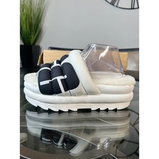 UGG Maxi Slide Logo Puffer Platform Slippers Womens Size 8 White Black
