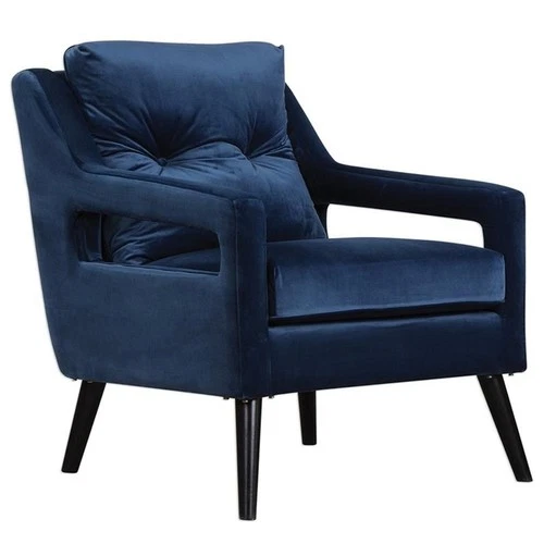 Uttermost OBrien Contemporary Wood and Fabric Arm Chair in Blue and Black - Picture 1 of 11