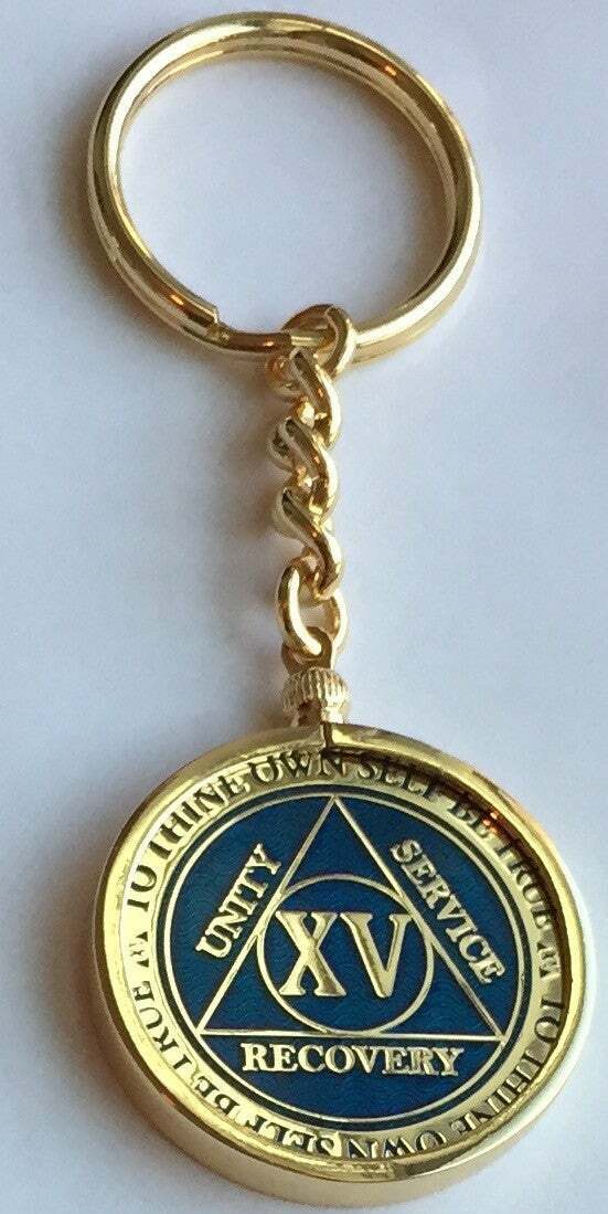 RecoveryChip Reflex or Elegant AA Medallion Keychain Sobriety Chip Holder 18K Gold Plated