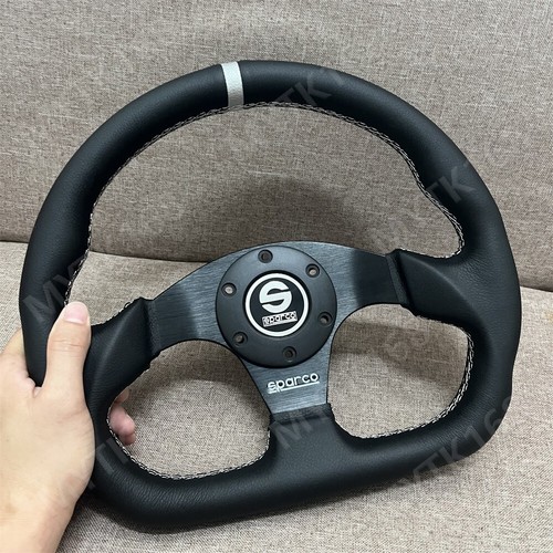 Volante Sparco de 3 radios de cuero negro en forma de D 13 pulgadas 315 mm NUEVO - Imagen 6 de 7