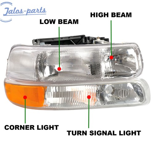 Fit 1999-2002 Chevy Silverado 00-06 Tahoe Suburban Headlights+Signal Lights - Picture 4 of 11