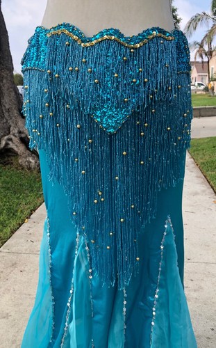 Gorgeous Turquoise Belly Dance Beaded Costume - Picture 8 of 10